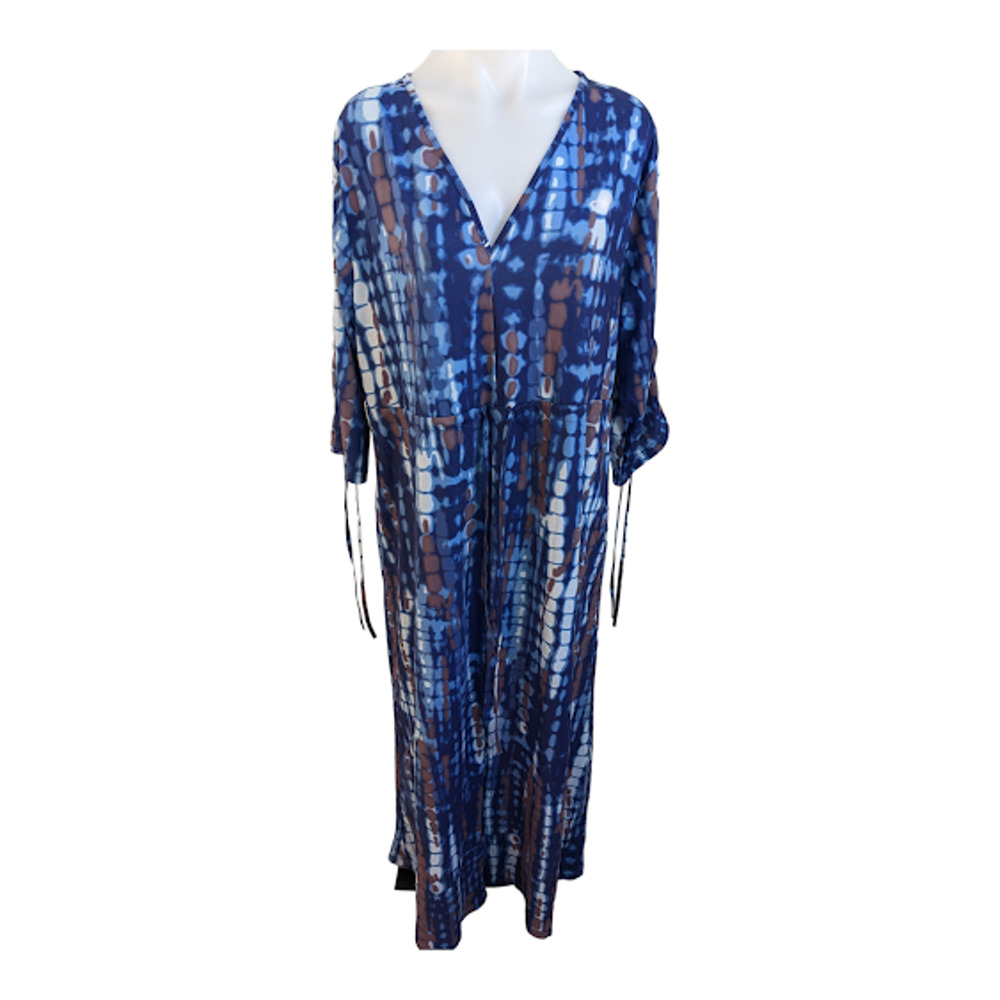 New Lulla Collection by Bindya One Maxi Dress Blue Tie Dye V Neck NWT